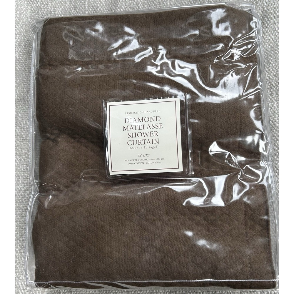 Restoration Hardware Diamond Matelassé Brown Shower Curtain 72" x 72" NEW